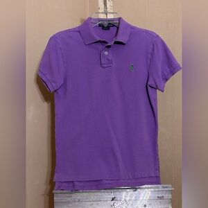 Purple Polo Shirt with green logo Custom Fit Sz Small